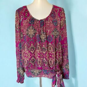 New Directions Side Tie Button Front Blouse Top Shirt Size XL Fuchsia Pink Lined
